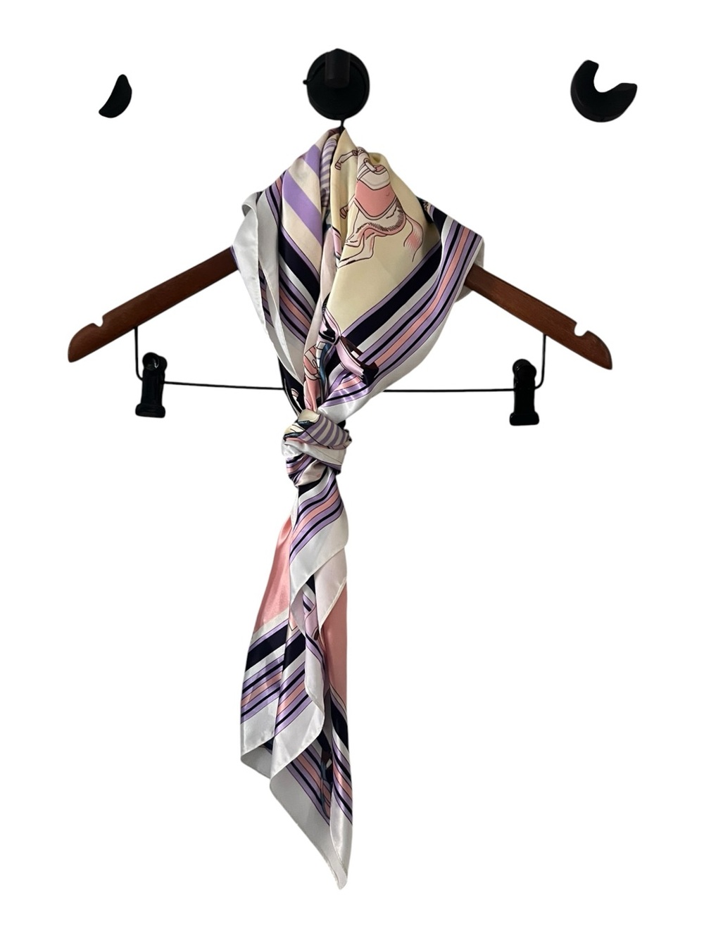 35x35 Equestrian Print Silk Feel Scarf in Pastel Patchwork - Picture 2 of 3